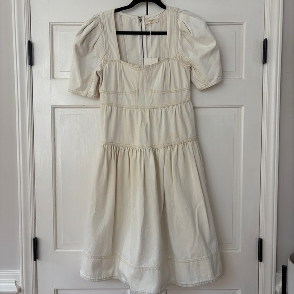 Ulla‎ Johnson Ames Denim Dress Whitewash Corset Empire Waist Puff Sleeve Size 4 - Picture 3 of 16